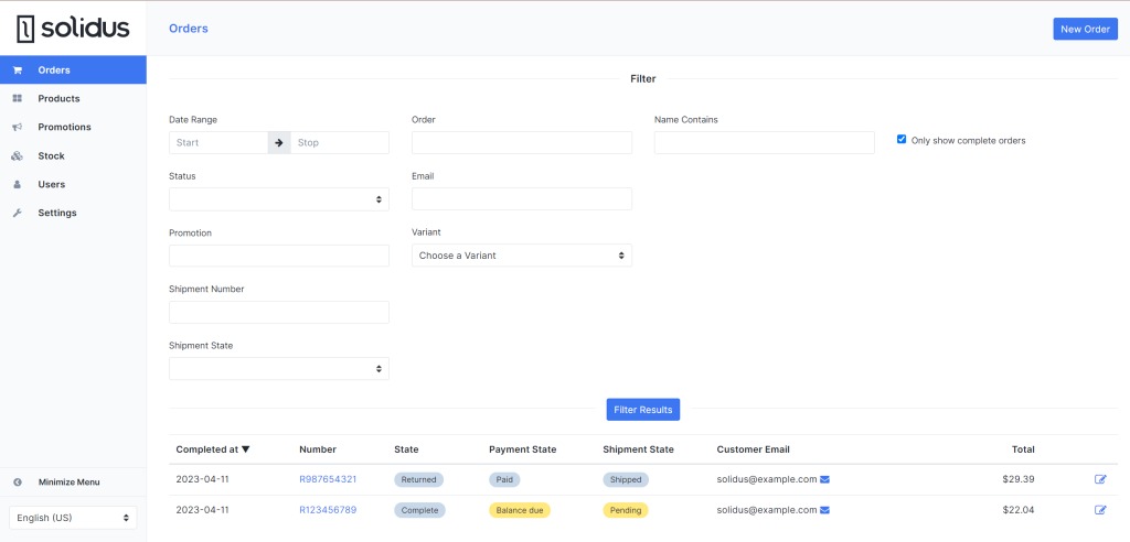 Solidus admin panel